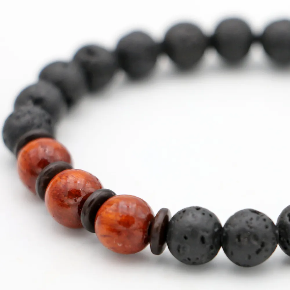 Koa Wood and Lava Beads Bracelet