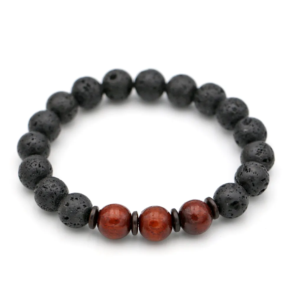 Koa Wood and Lava Beads Bracelet