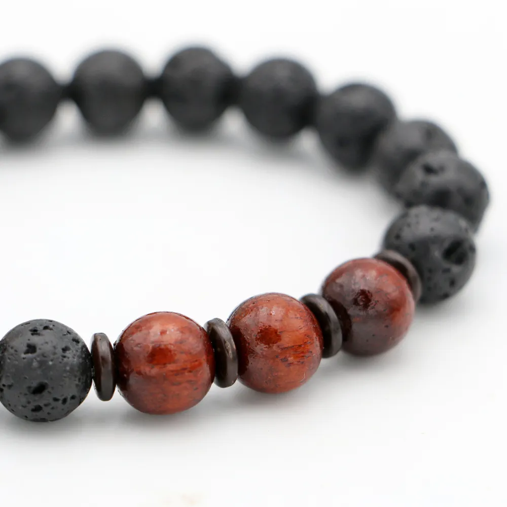 Koa Wood and Lava Beads Bracelet