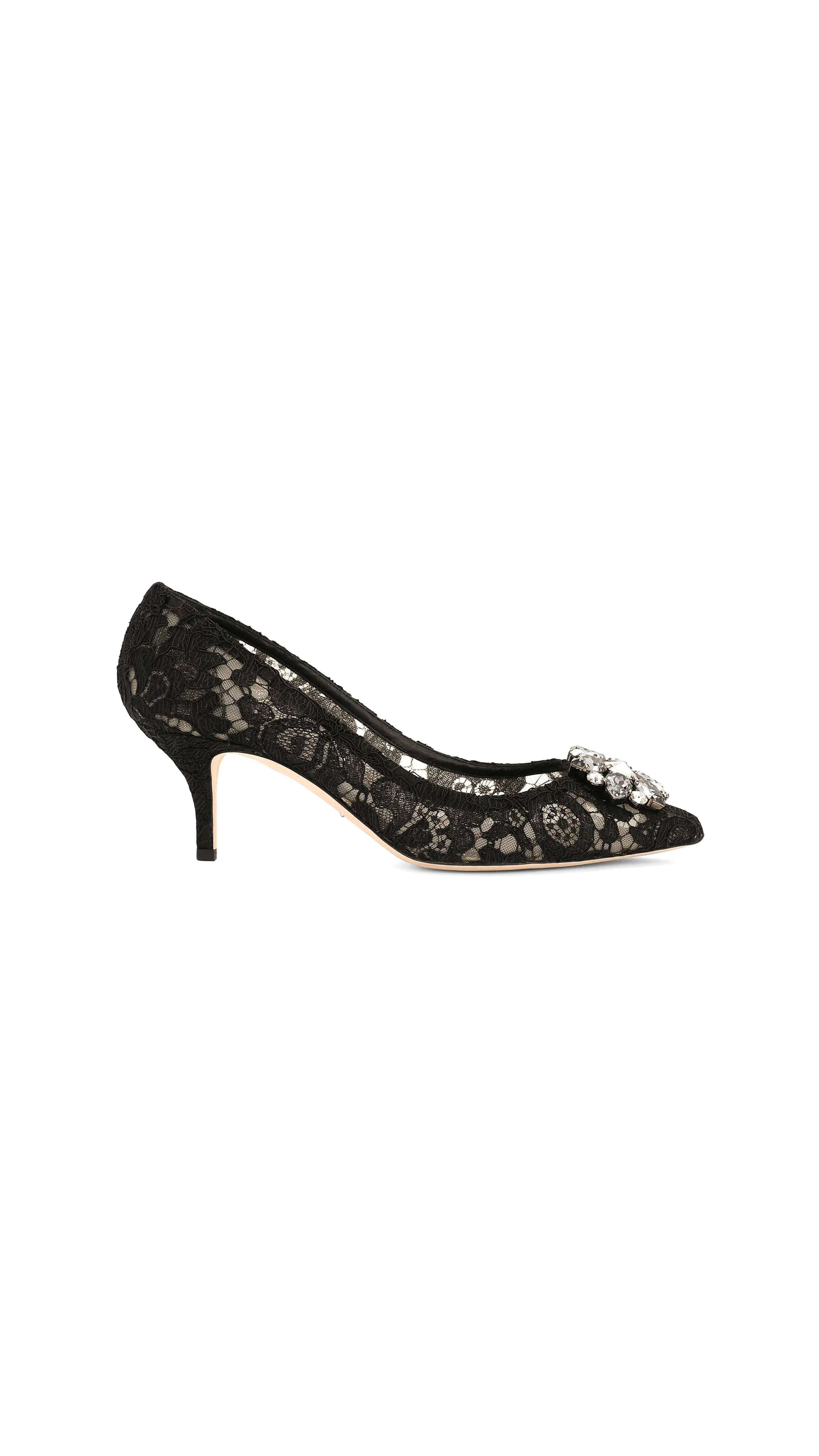 Lace Rainbow Pumps With Brooch Detailing - Black