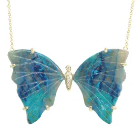 Large Chrysocolla Butterfly Necklace with Prongs