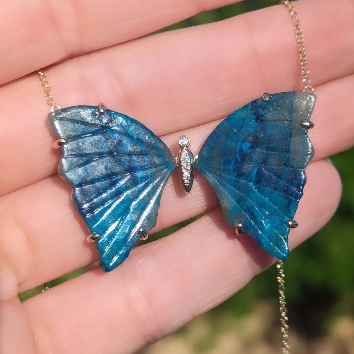 Large Chrysocolla Butterfly Necklace with Prongs