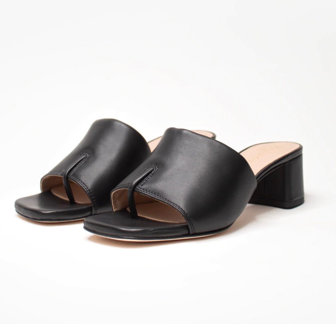 Leather Heeled Mules, Black