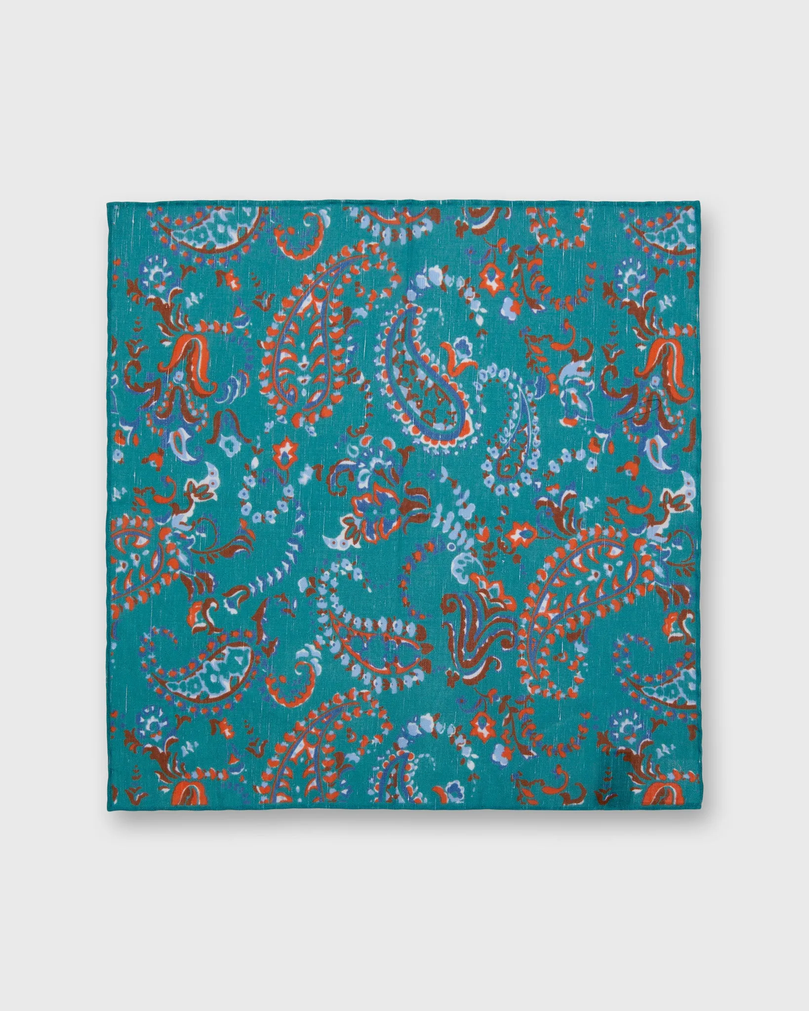 Linen/Cotton Print Pocket Square in River/Orange Paisley Floral