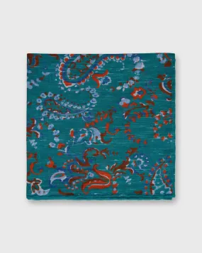 Linen/Cotton Print Pocket Square in River/Orange Paisley Floral