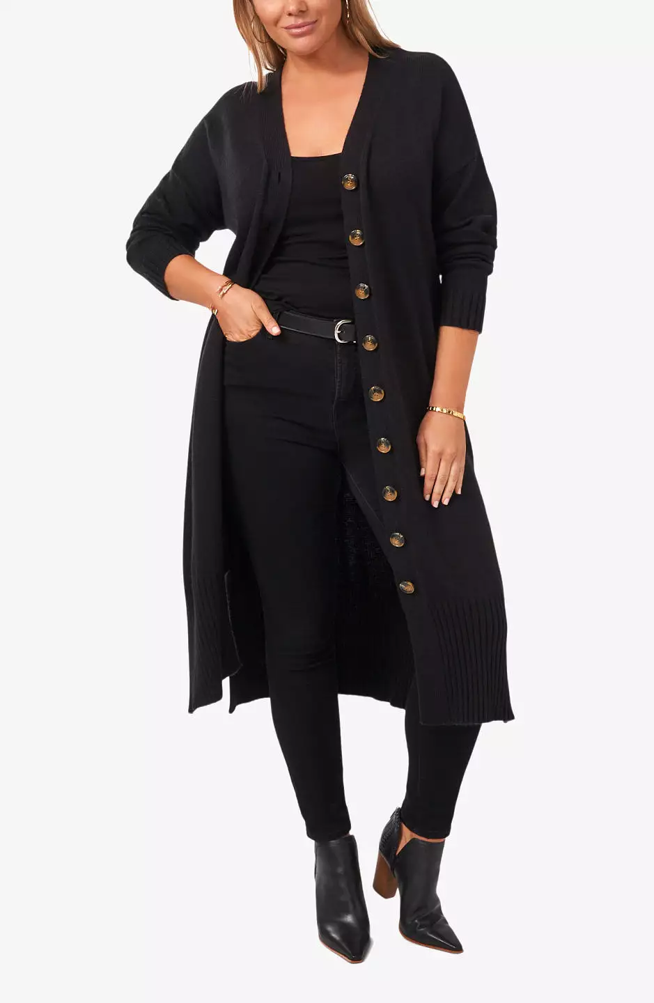 Long Sleeve Button Front Maxi Cardigan