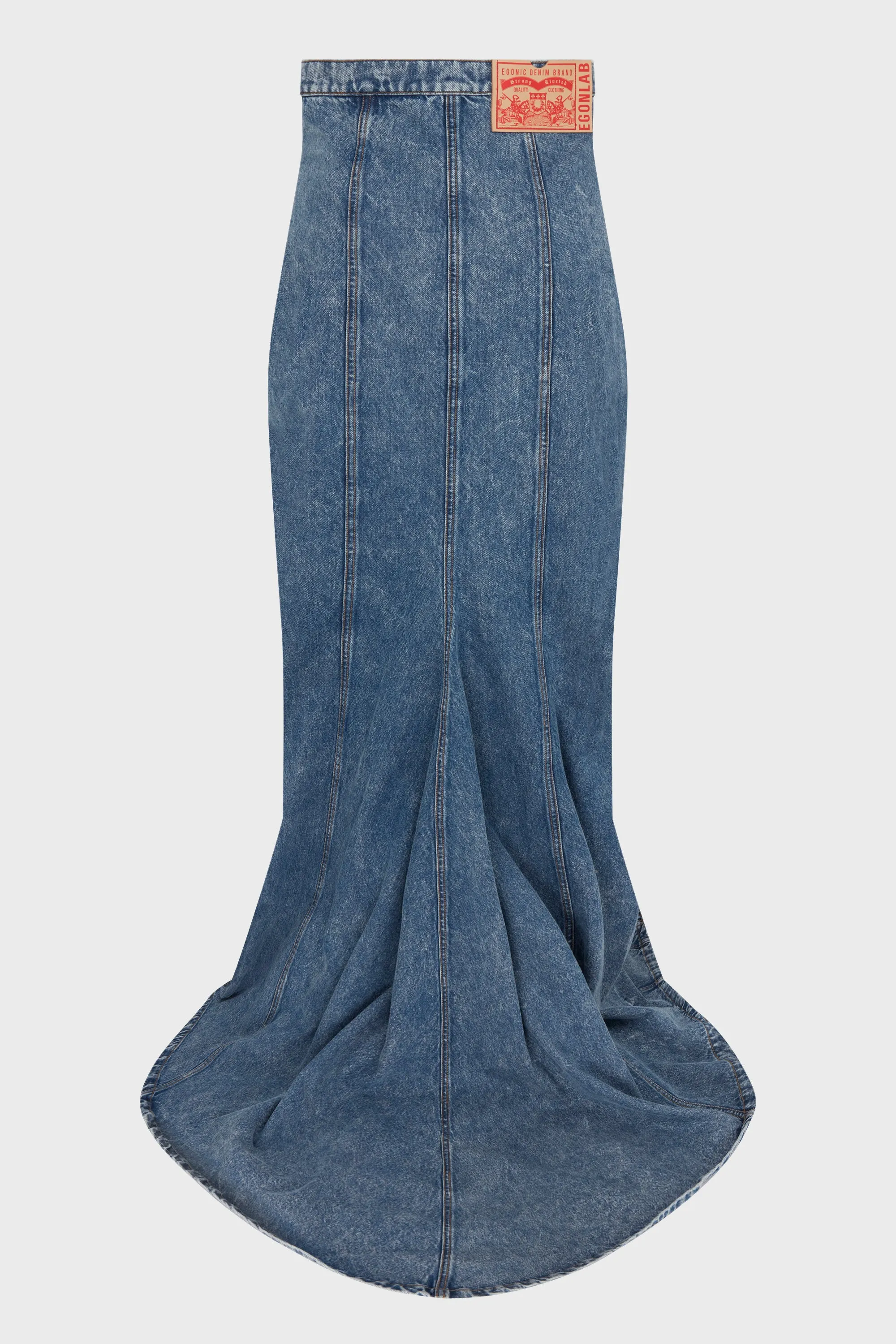 MAXI DENIM SKIRT BLUE ACID WASHED