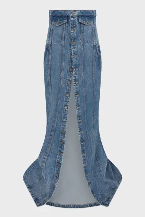 MAXI DENIM SKIRT BLUE ACID WASHED