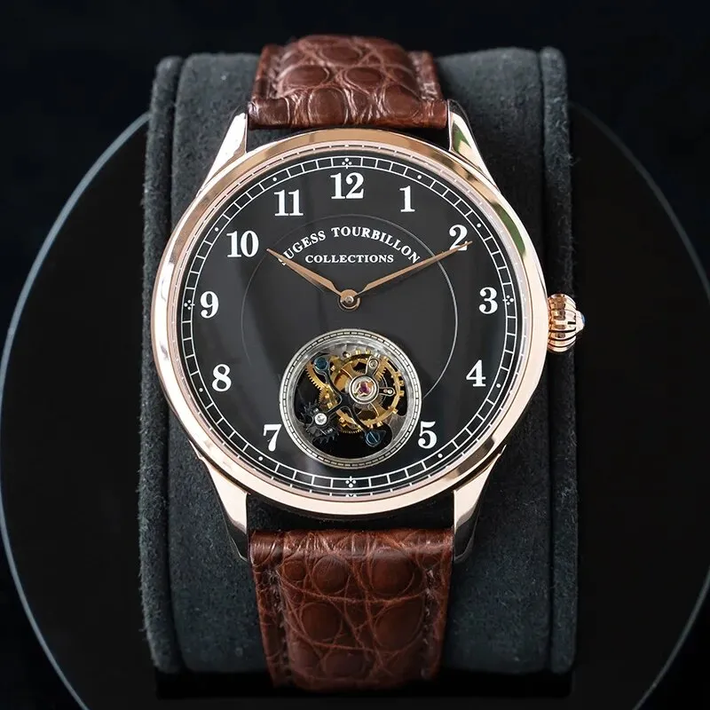 Men's Crocodile Leather Mechanical Hand Wind Business Tourbillon Watch