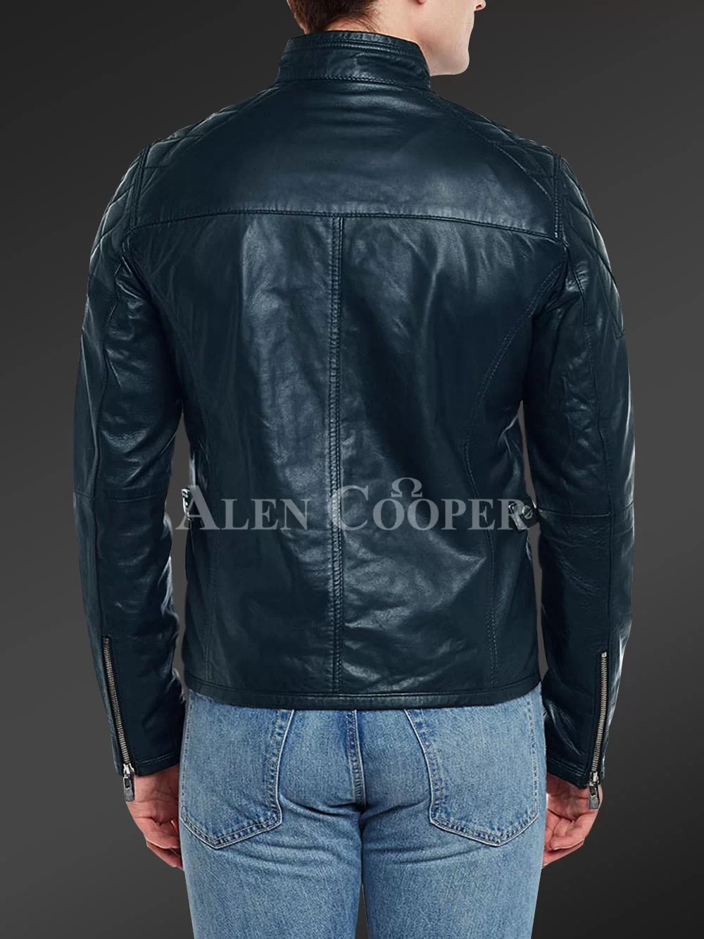 Men’s iconic black short real leather jacket with quilted shoulder