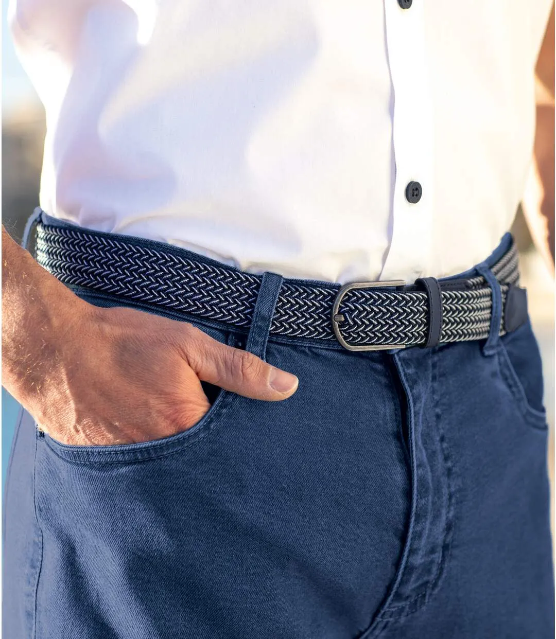 Men's White & Navy Braided Belt 