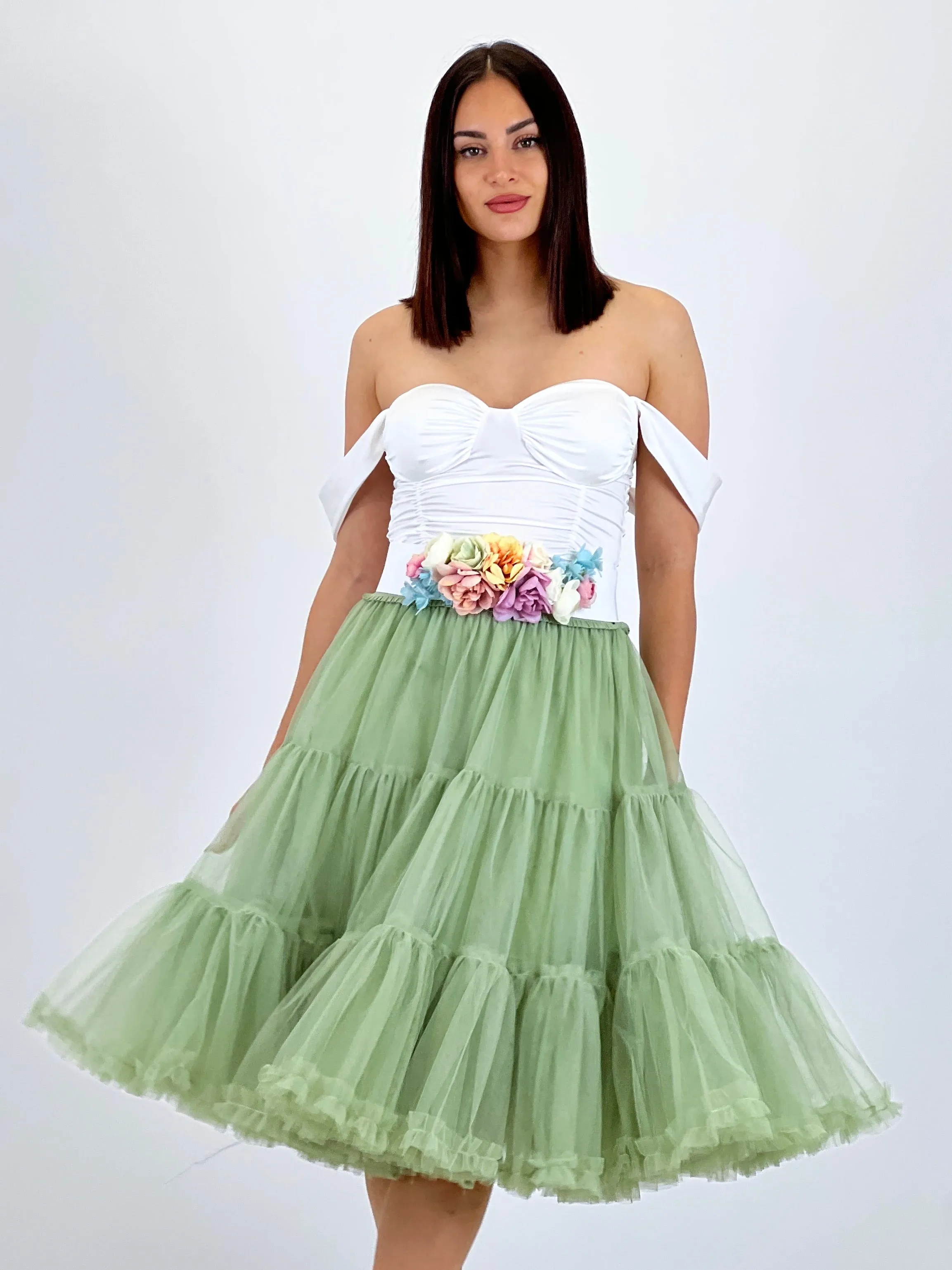 Midi tulle skirt with ruffles