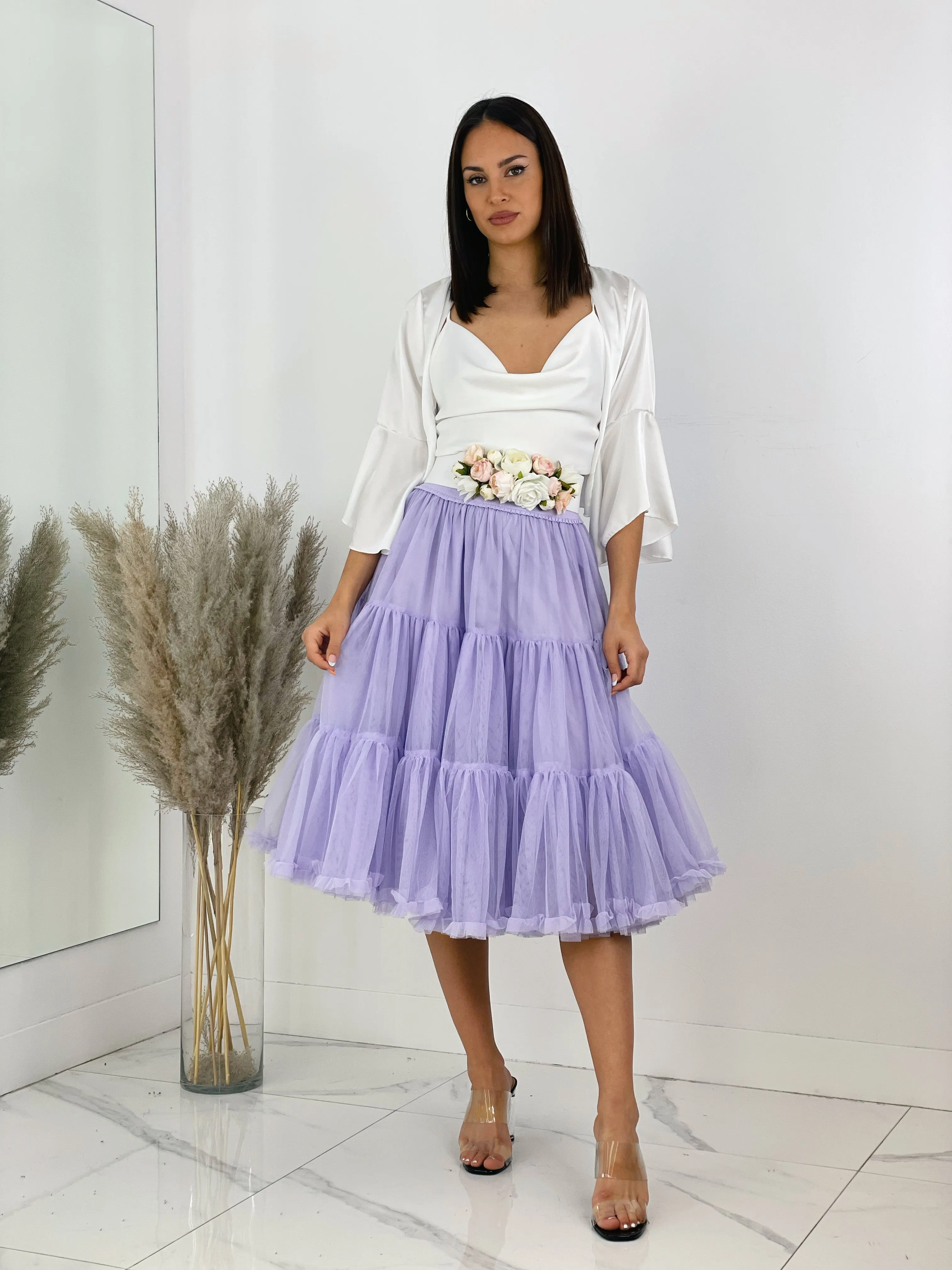 Midi tulle skirt with ruffles