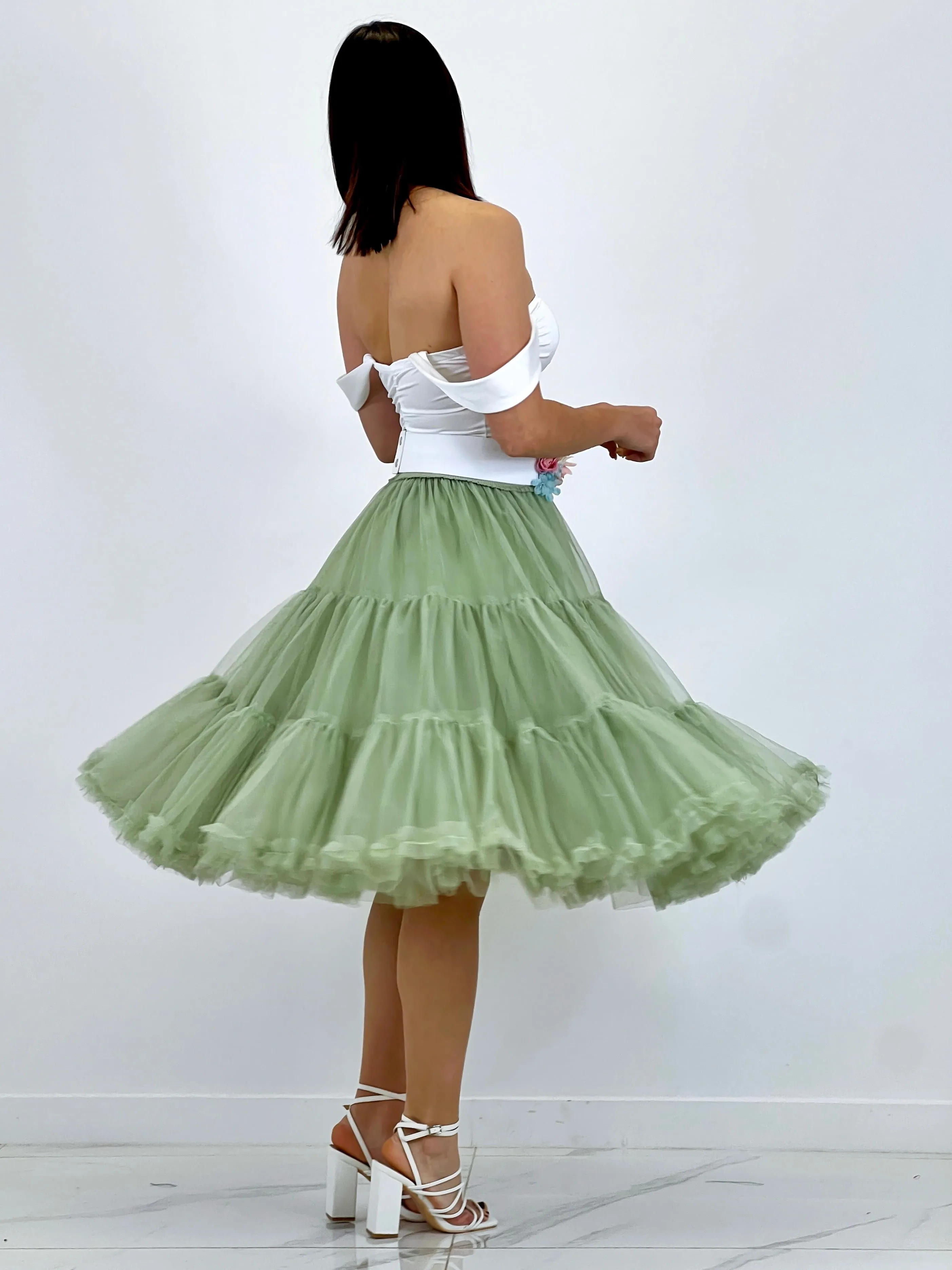 Midi tulle skirt with ruffles