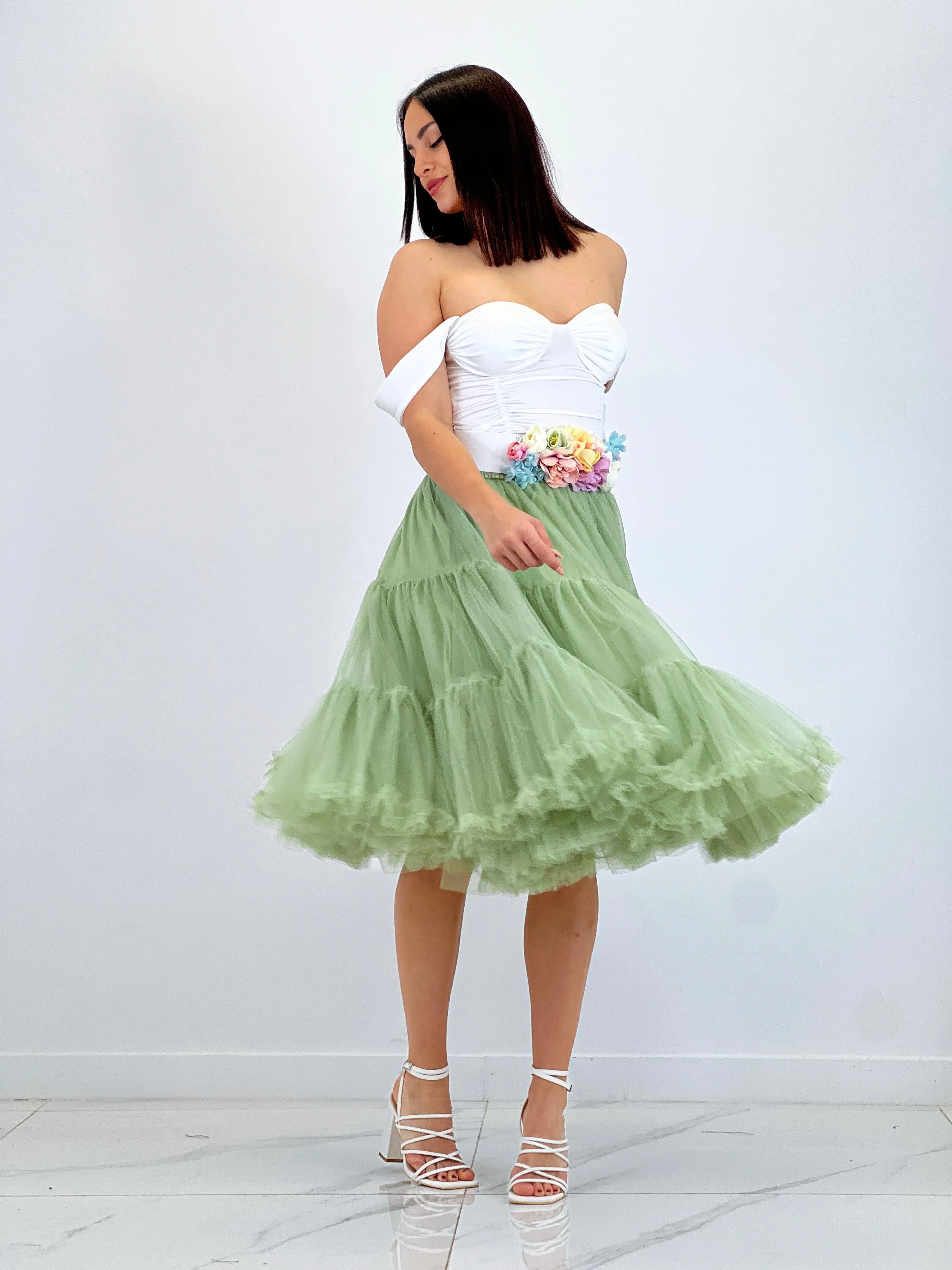 Midi tulle skirt with ruffles