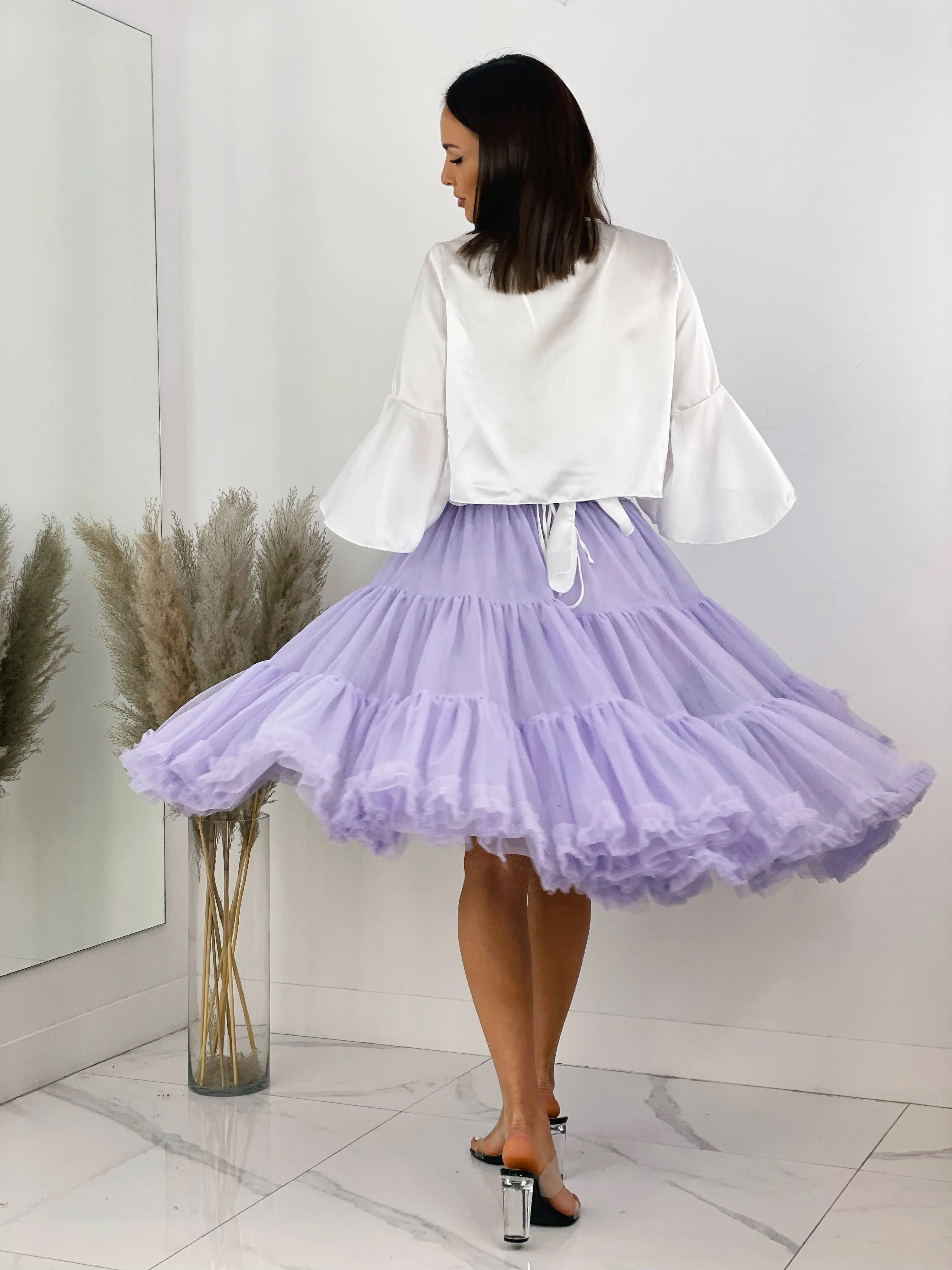 Midi tulle skirt with ruffles