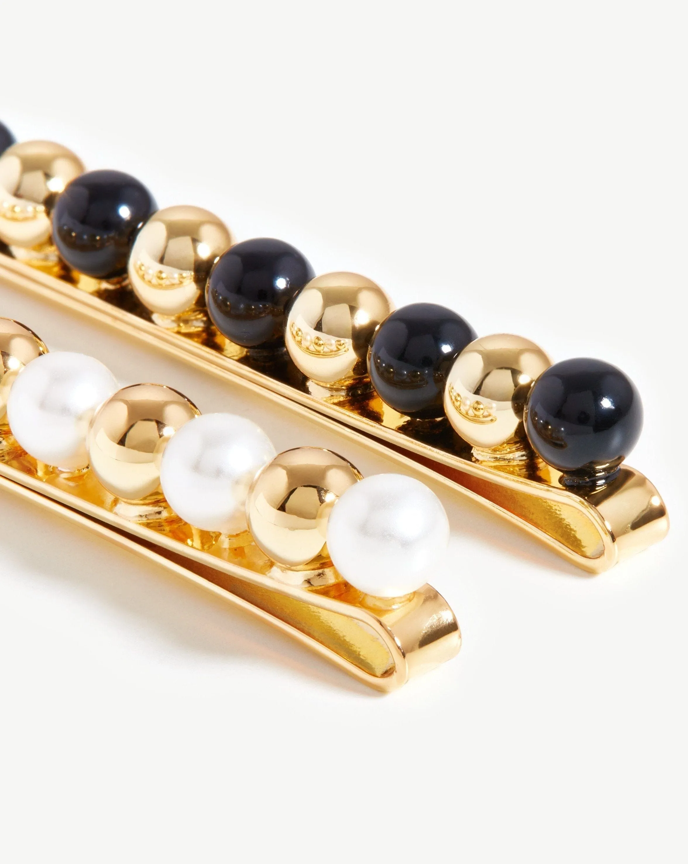 Mini Sphere Beaded Hair Clip Set | 18ct Gold Plated/Faux Pearl and Black Bead