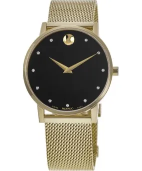 Movado Museum Classic Black Diamond Dial Gold Steel Men's Watch 0607512