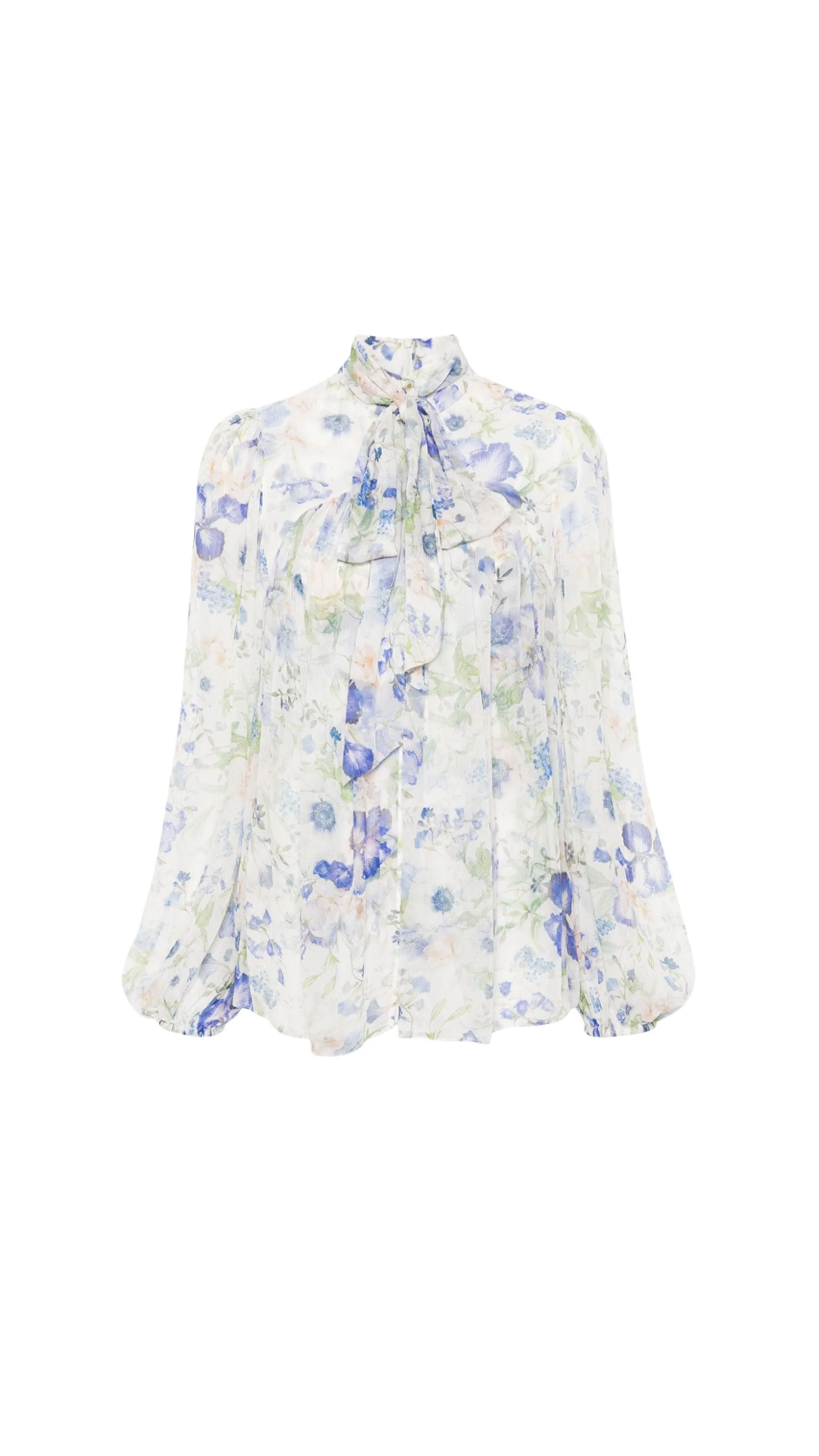 Natura Tie Neck Billow Top - Blue/Floral