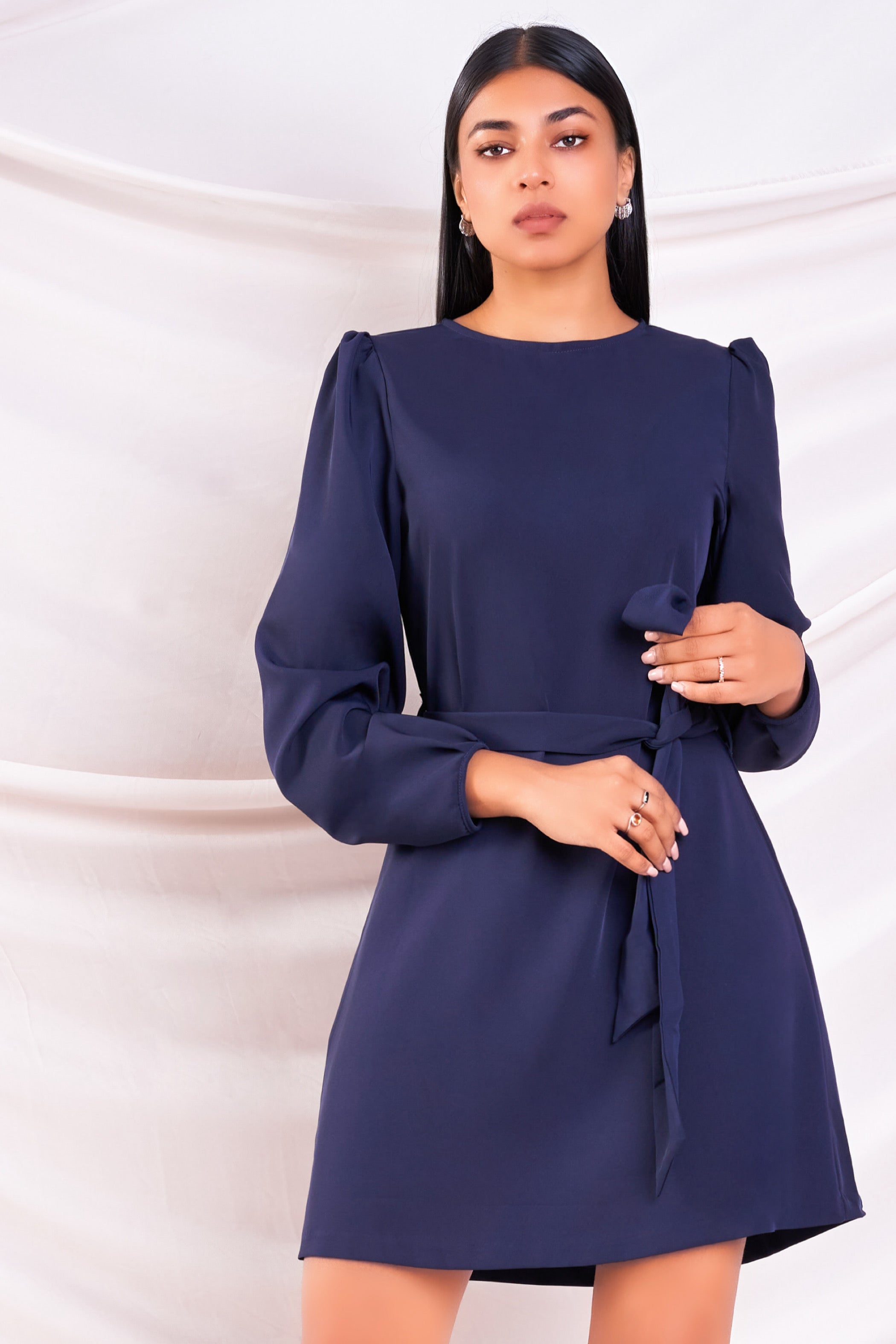 Navy Waist Tie Detail Dress