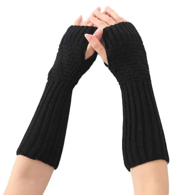 New Arrival Women Fashion Knitted Gloves Elbow Length Fingerless Mittens   Soft Warm Gloves Female Girls Gants GS