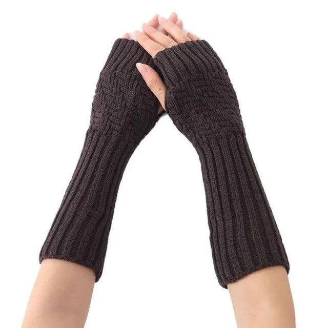 New Arrival Women Fashion Knitted Gloves Elbow Length Fingerless Mittens   Soft Warm Gloves Female Girls Gants GS