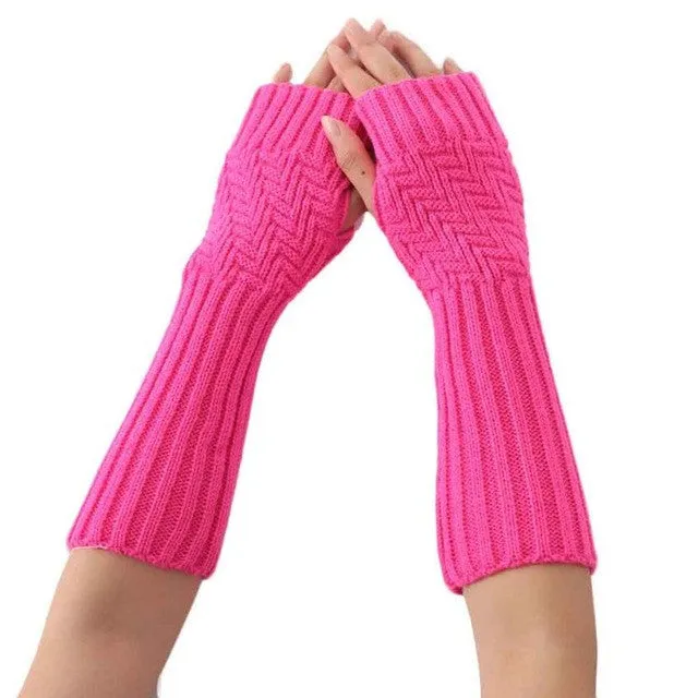 New Arrival Women Fashion Knitted Gloves Elbow Length Fingerless Mittens   Soft Warm Gloves Female Girls Gants GS