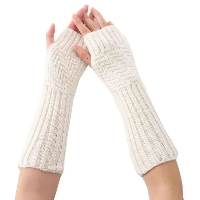 New Arrival Women Fashion Knitted Gloves Elbow Length Fingerless Mittens   Soft Warm Gloves Female Girls Gants GS