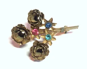 Pastel Rhinestone Dotted Flower Bouquet Brooch circa 1940s