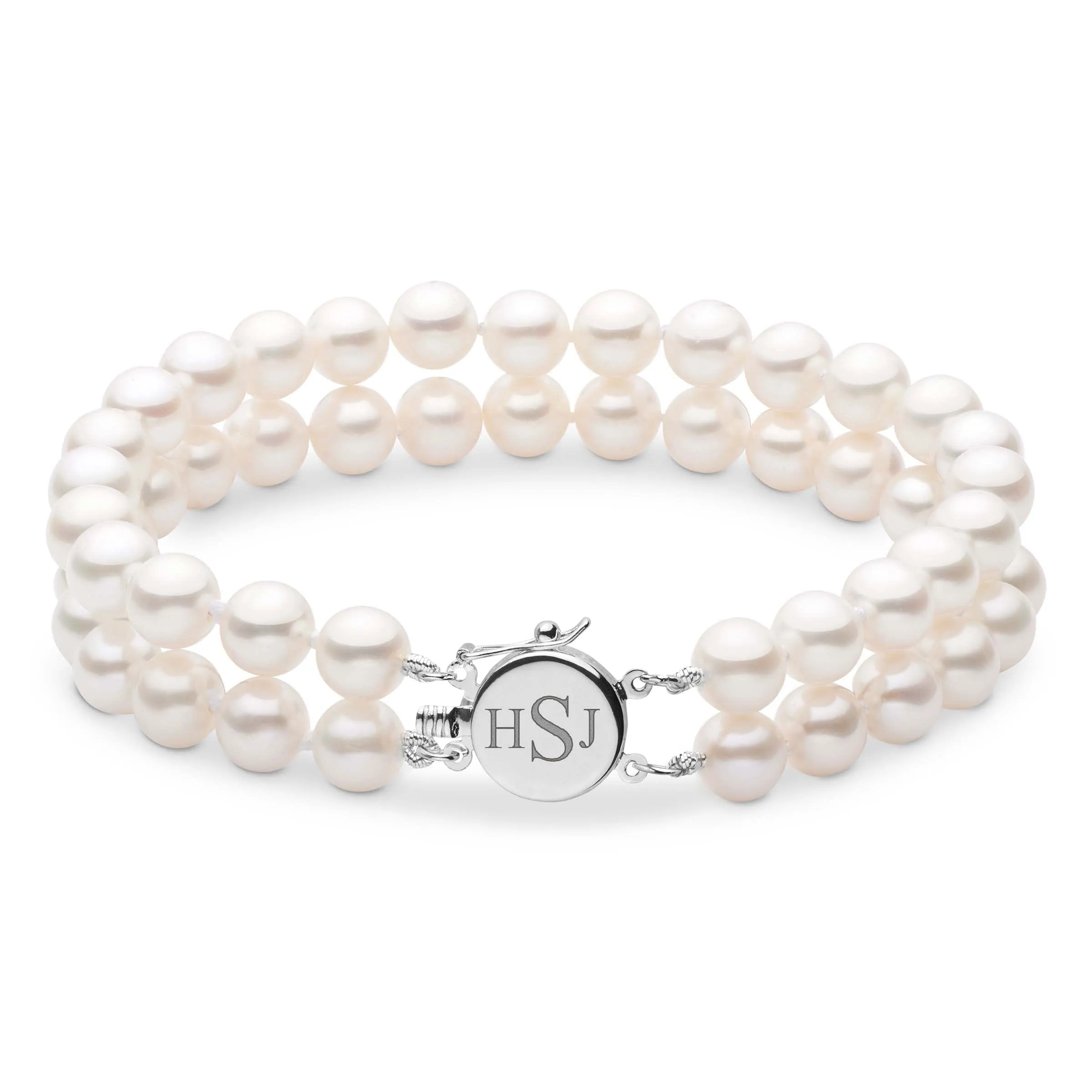 Personalized 7.5-8.0 mm AAA White Freshwater Pearl Double Strand Circle Clasp Bracelet