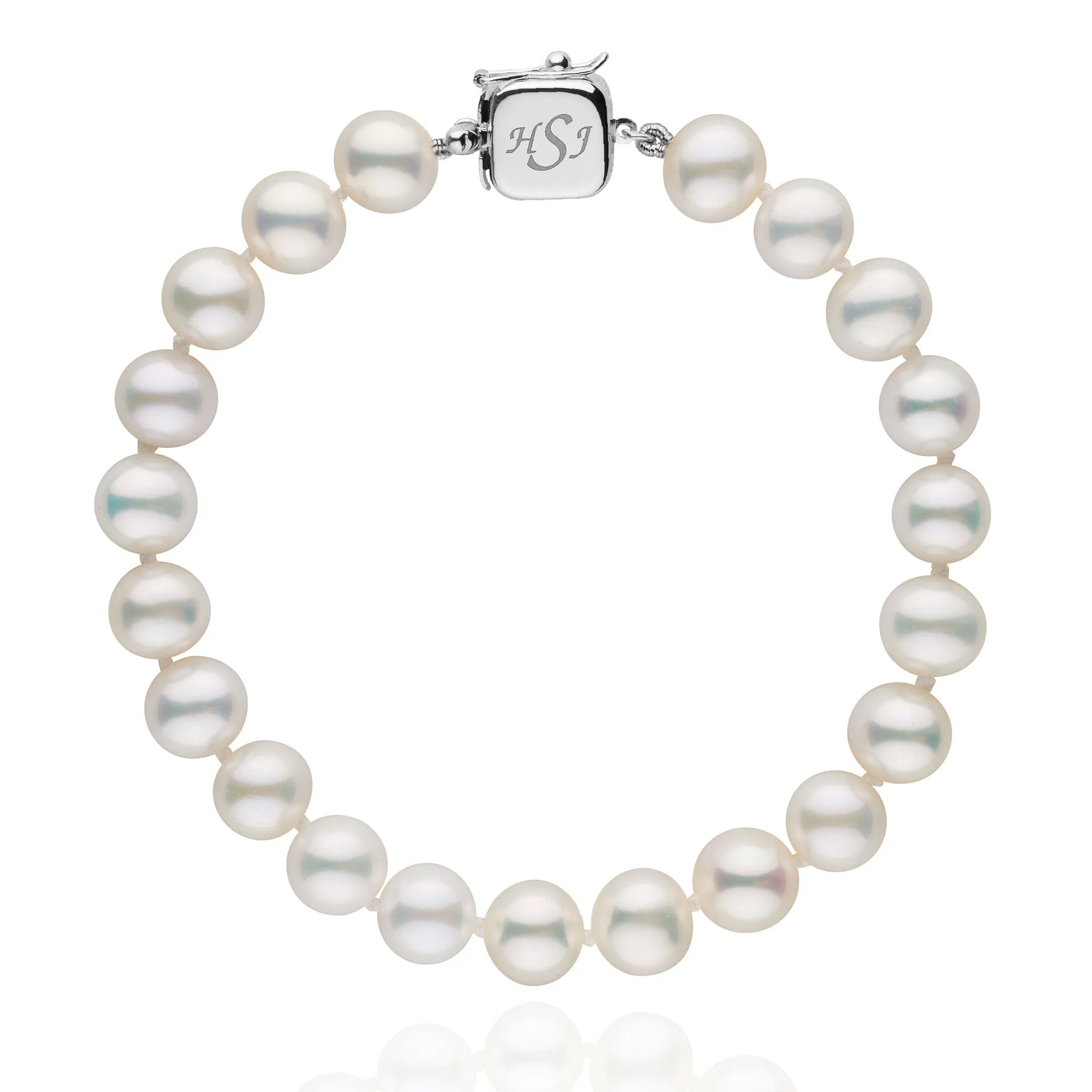 Personalized 7.5-8.0 mm AAA White Freshwater Pearl Square Clasp Bracelet