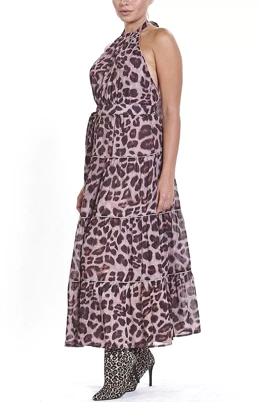 Printed leopard halter top maxi dress