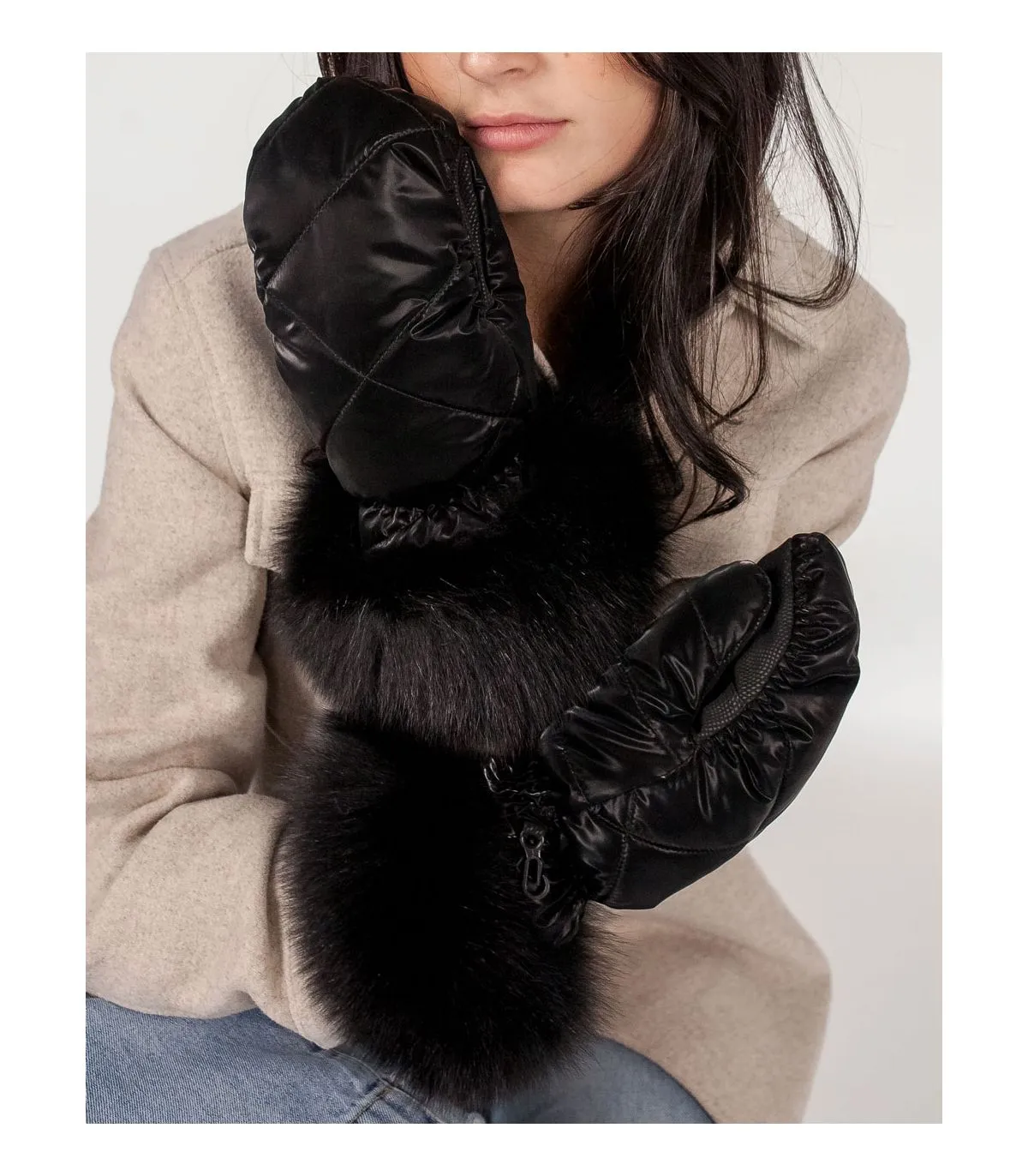 Puffer Mittens with Fox Fur Cuff at FurSource.com