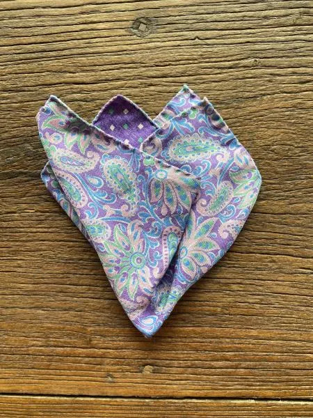 PURPLE PAISLEY/SQUARES POCKET SQUARE