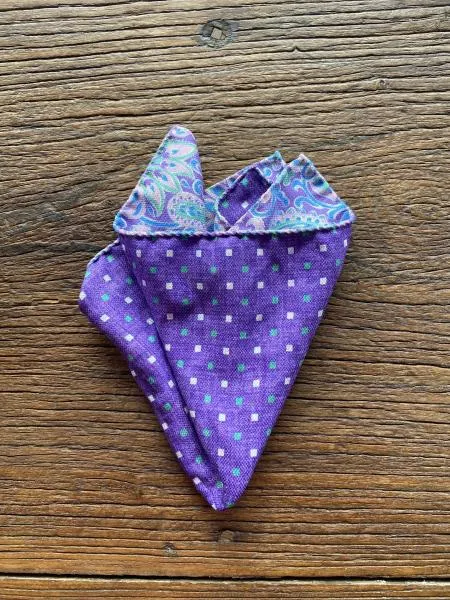 PURPLE PAISLEY/SQUARES POCKET SQUARE