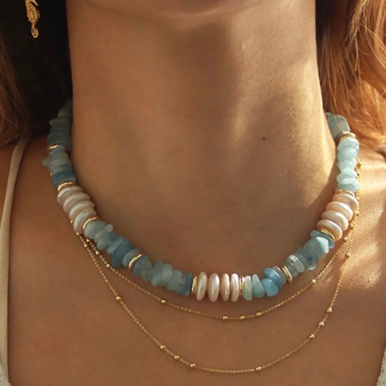 QUEENTY AQUAMARINE GEMSTONE BEADED CHOKER