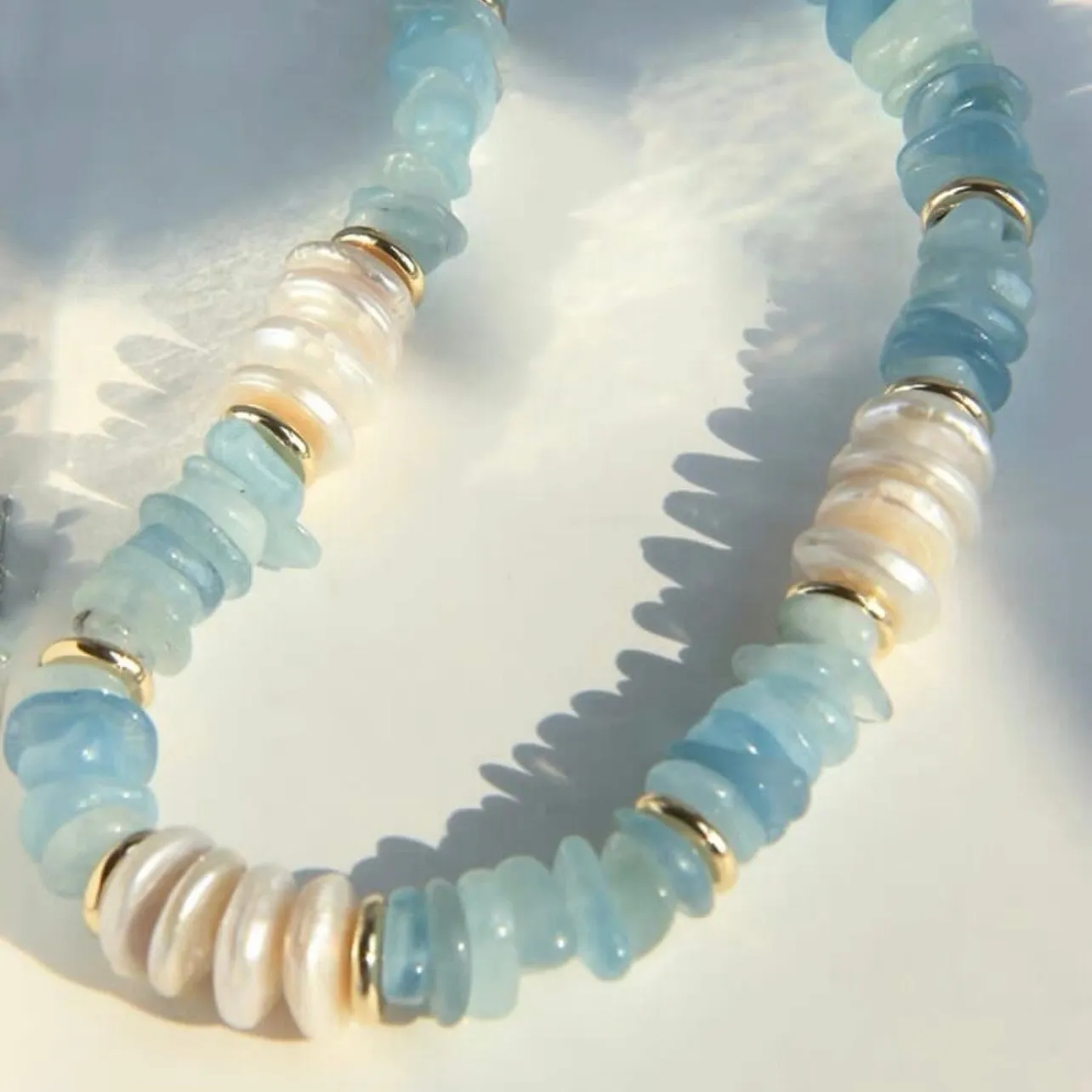 QUEENTY AQUAMARINE GEMSTONE BEADED CHOKER