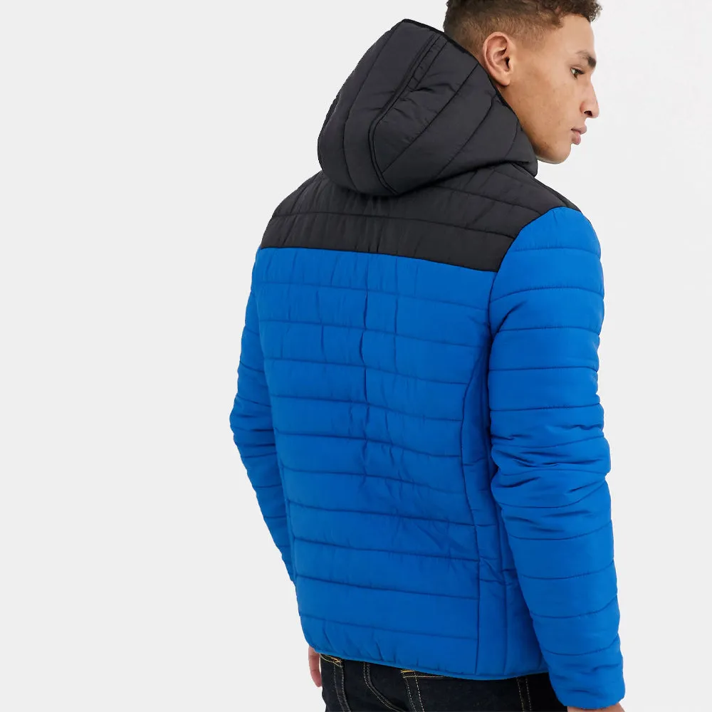 Quilted Puffer Jacket men's blue Winter padded coat 2024 Hooded