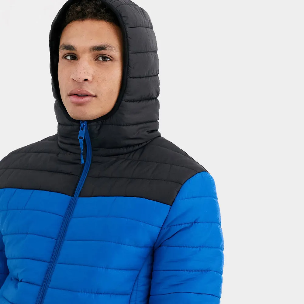 Quilted Puffer Jacket men's blue Winter padded coat 2024 Hooded