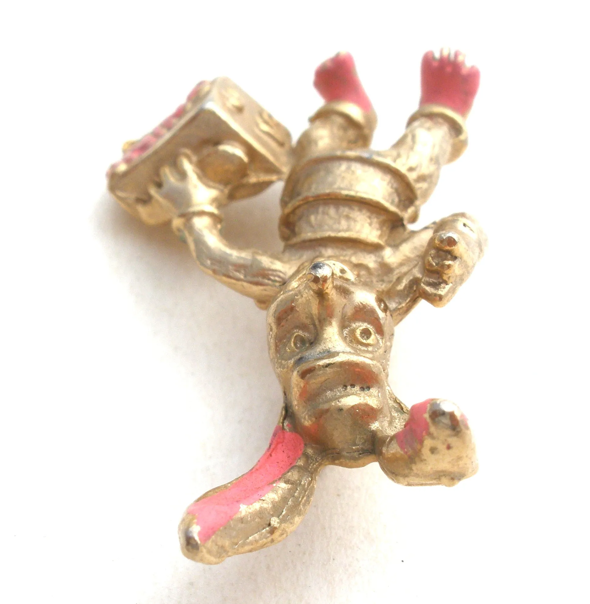 Rabbit Shoe Shine Pink Enamel Brooch Vintage