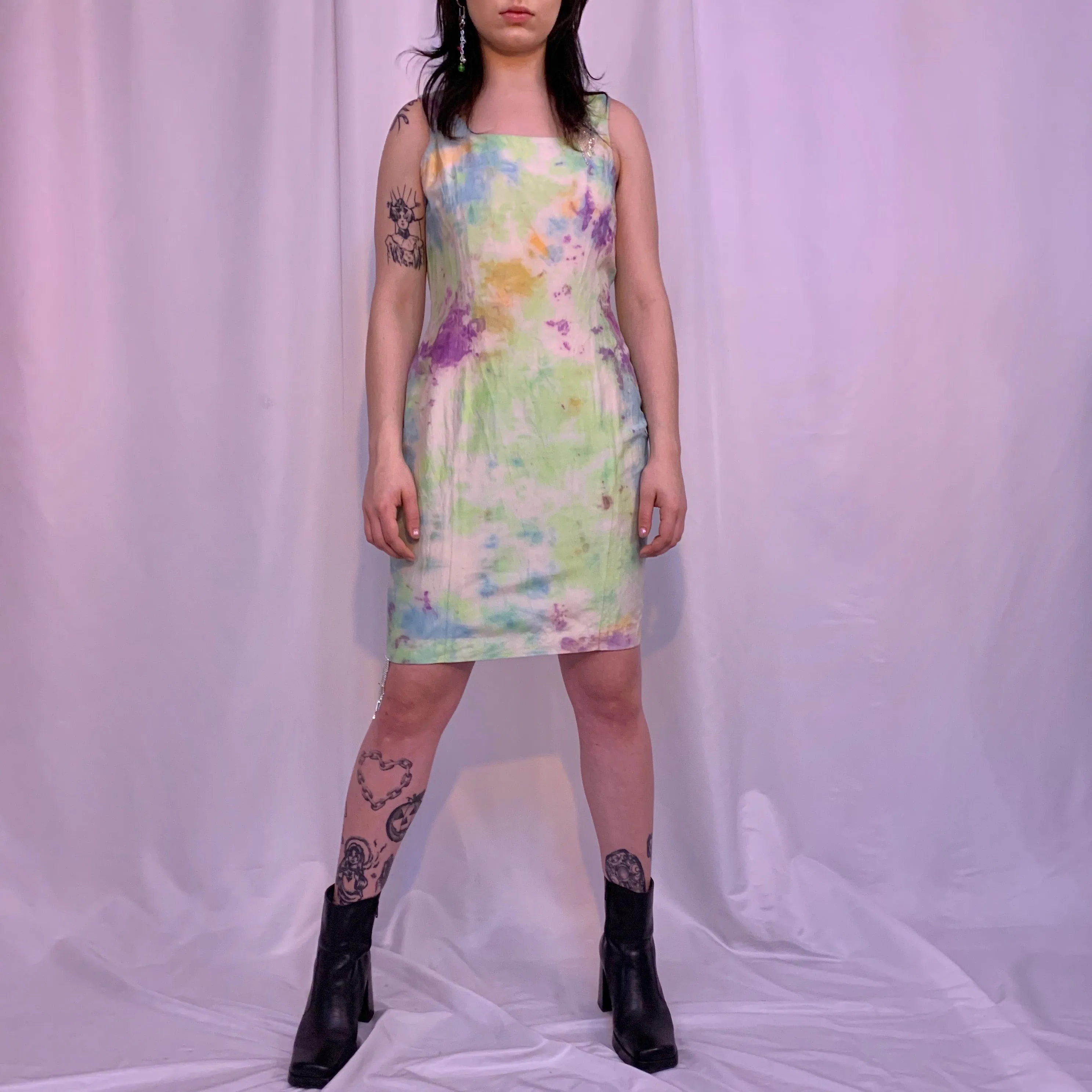 Rhinestone silk tie dye dress