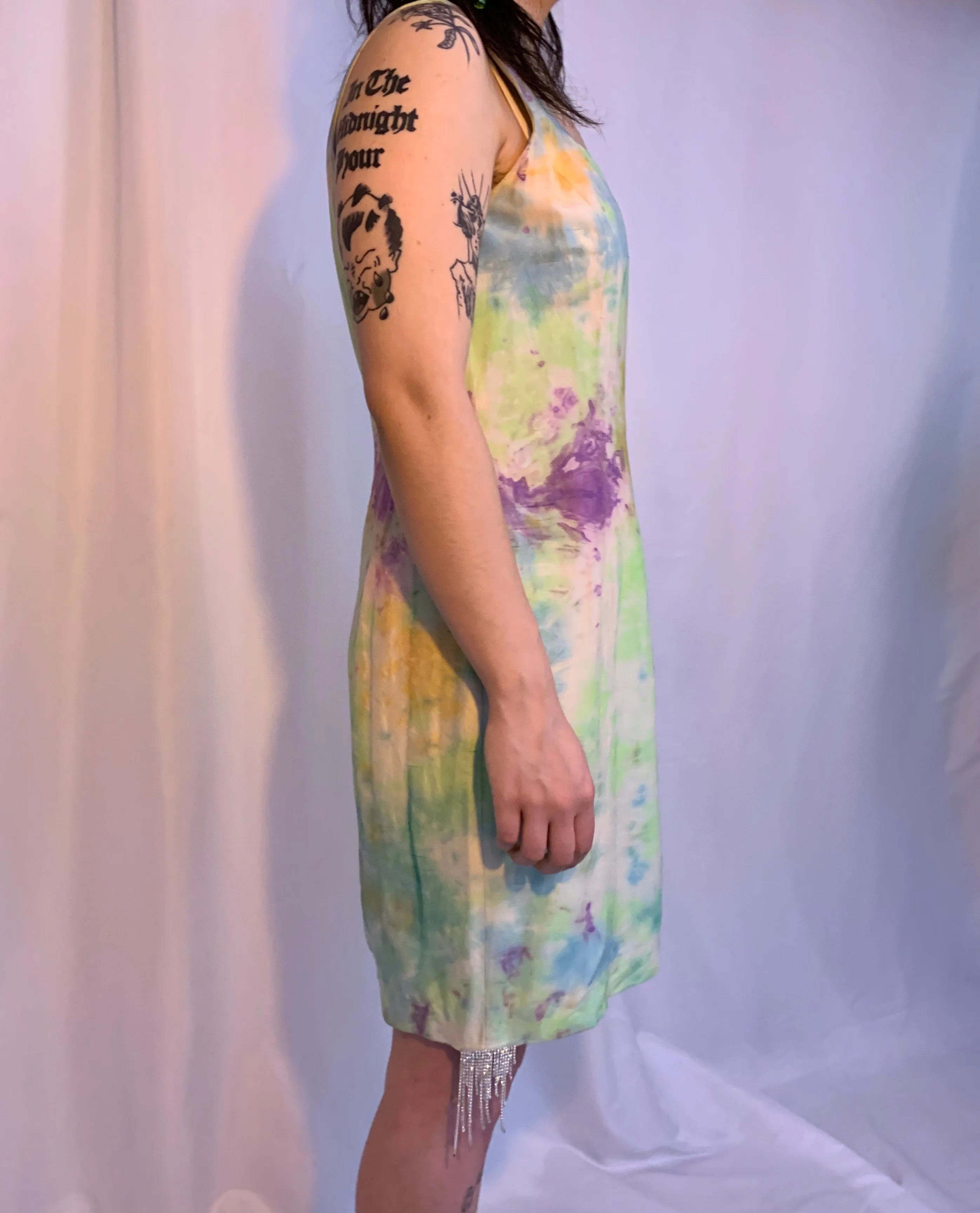 Rhinestone silk tie dye dress