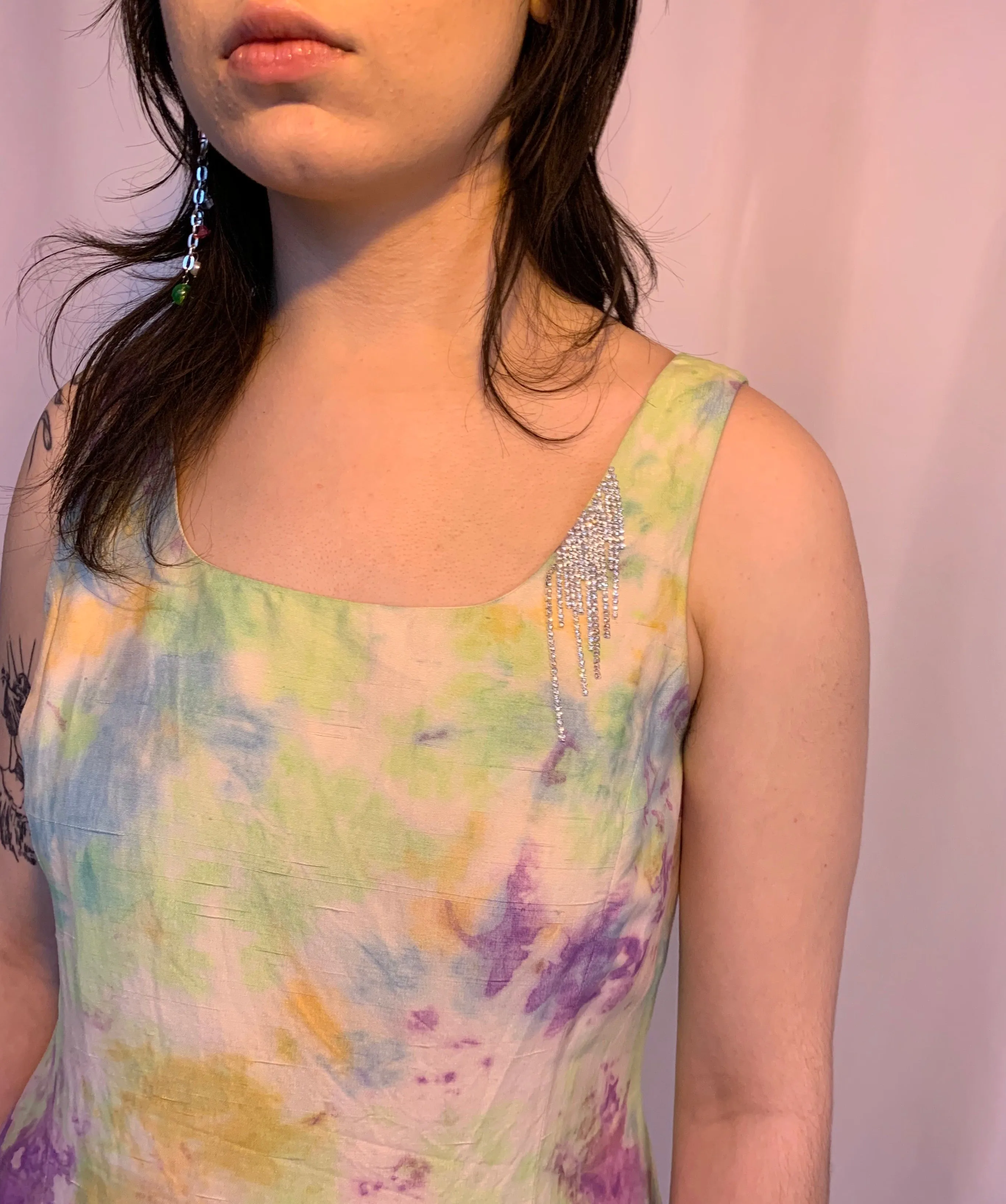 Rhinestone silk tie dye dress