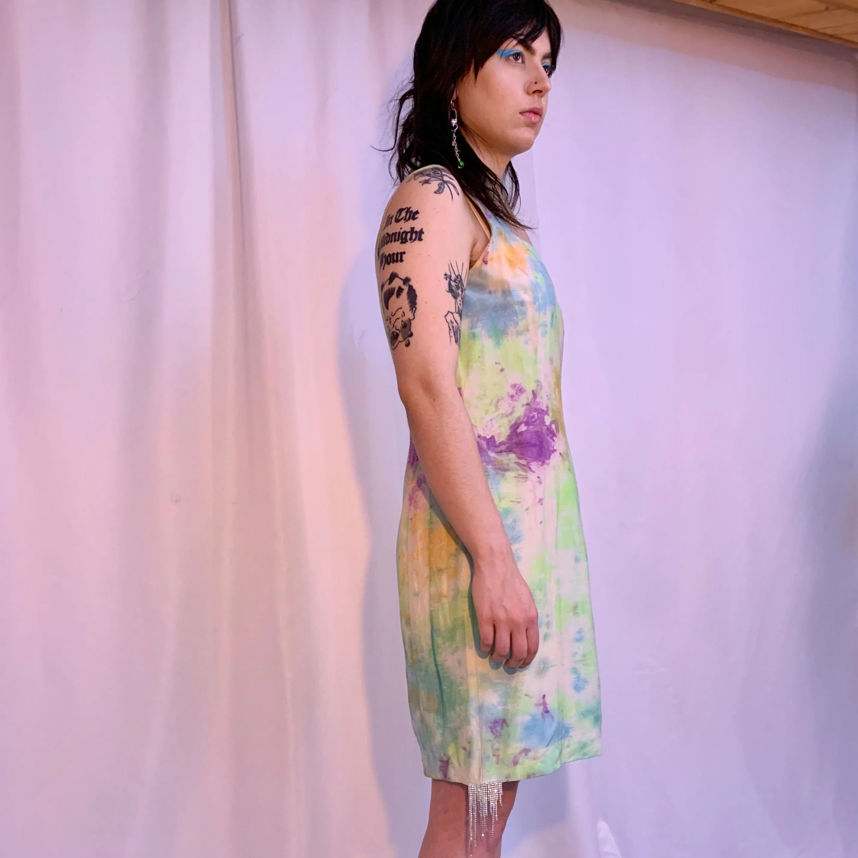 Rhinestone silk tie dye dress