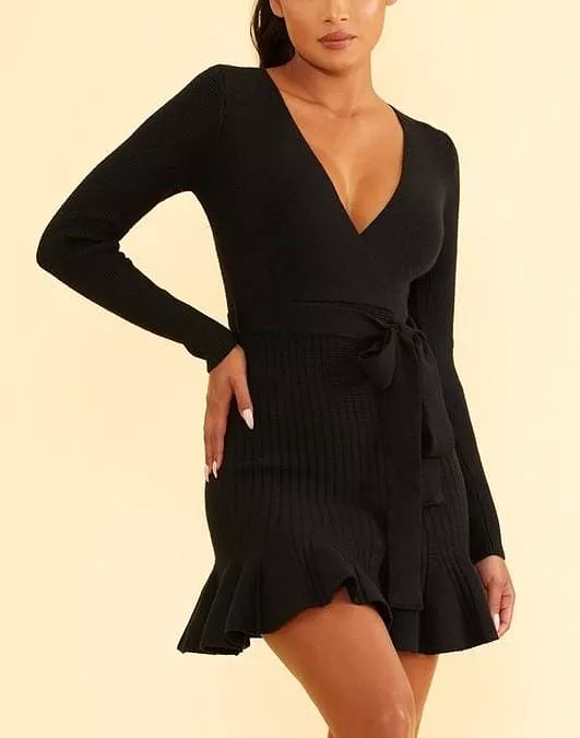 Rib knit ruffle hem dress