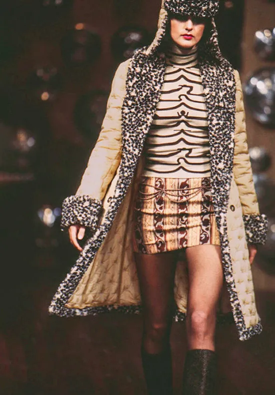 Rifat Ozbek Embroidered Quilted Leopard Print Faux Fur Coat, Fall 1997