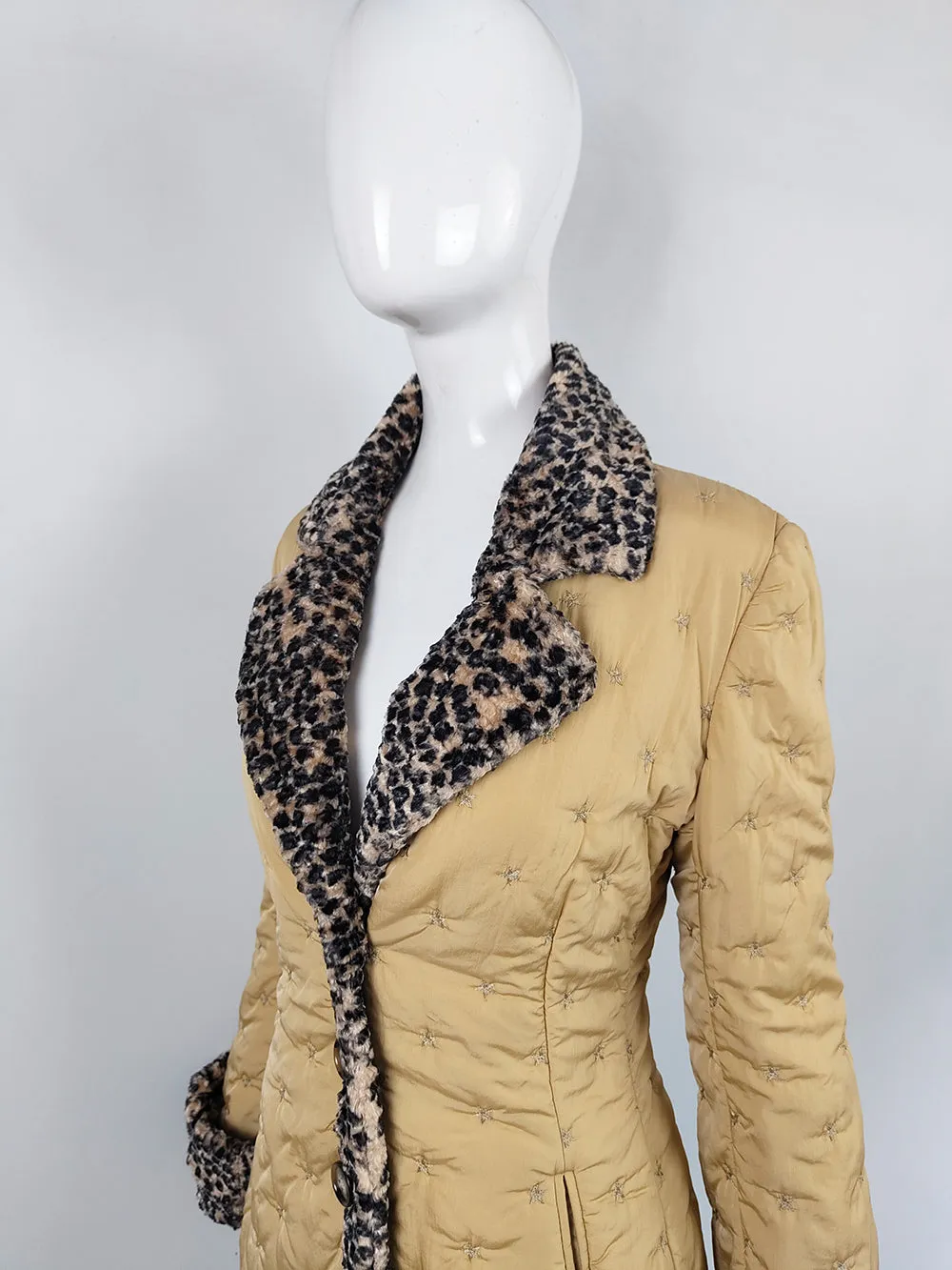 Rifat Ozbek Embroidered Quilted Leopard Print Faux Fur Coat, Fall 1997