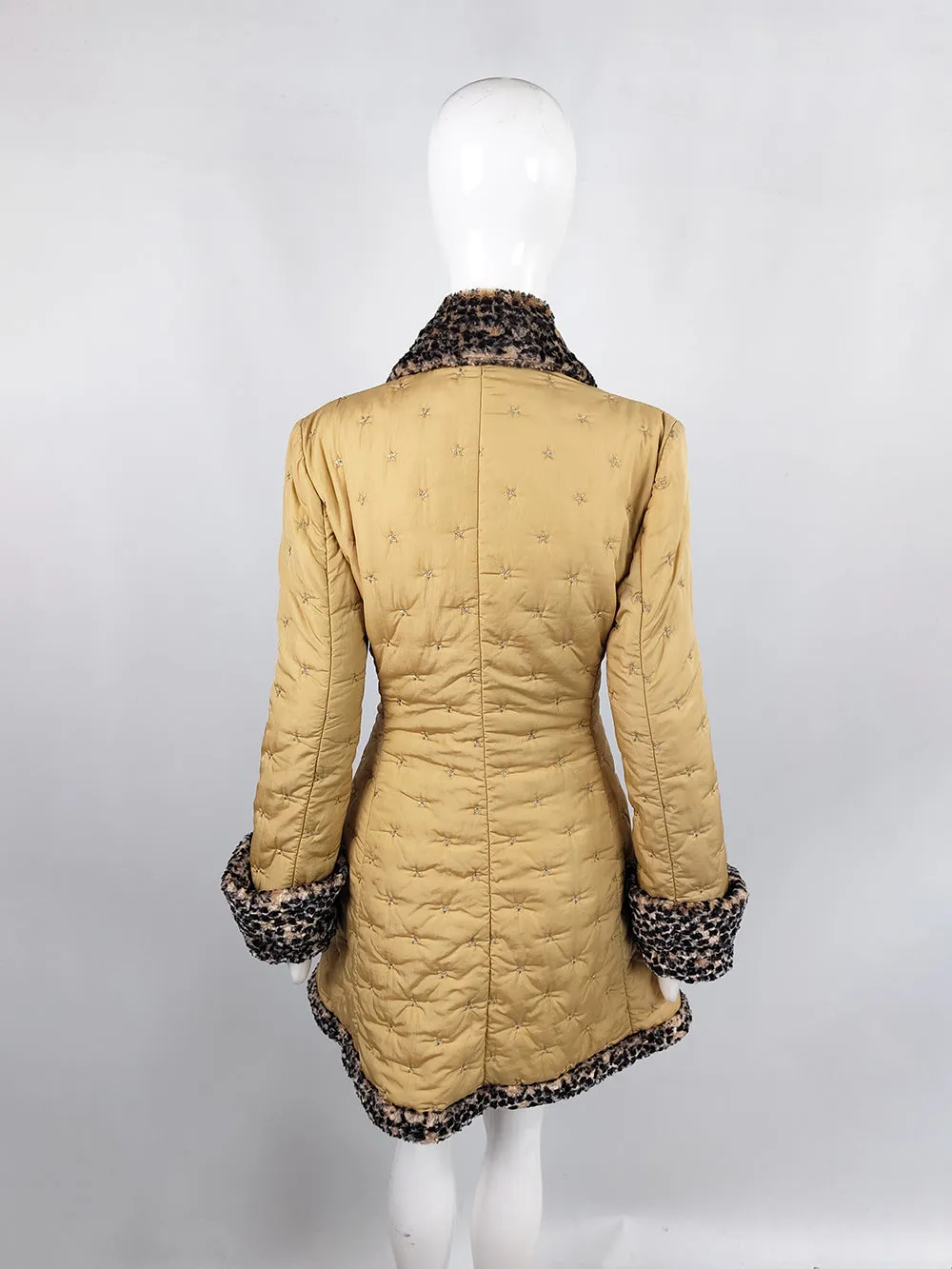 Rifat Ozbek Embroidered Quilted Leopard Print Faux Fur Coat, Fall 1997