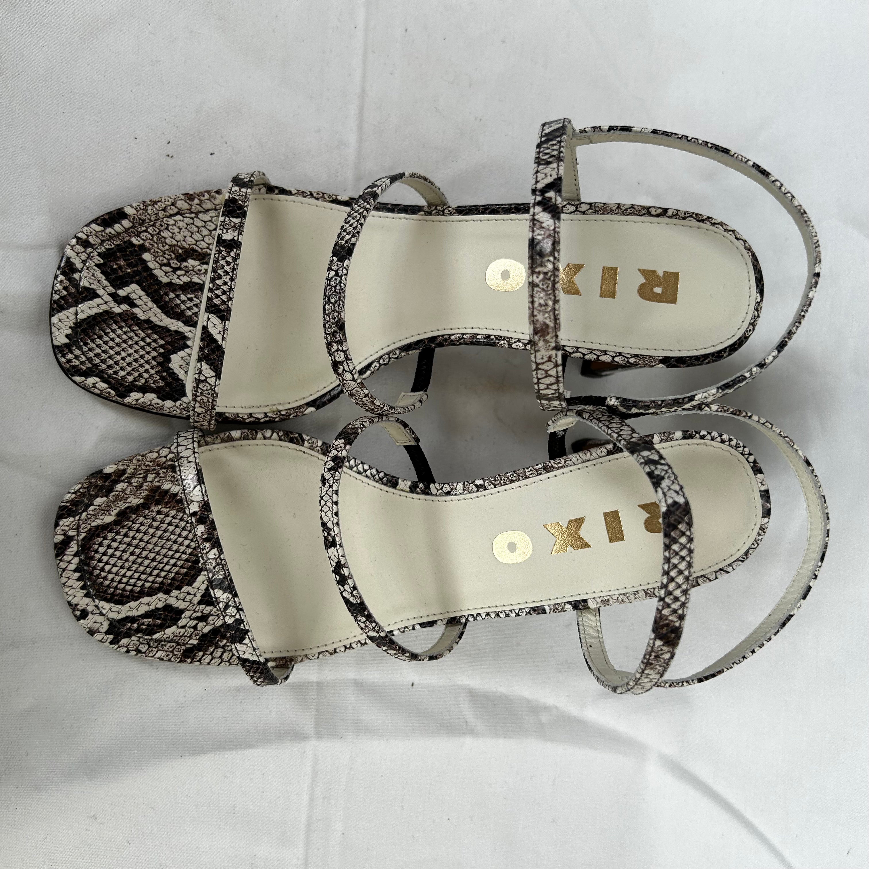 Rixo Brand New 245 Snakeskin Print Strappy Block Heel Ciervo Sandals 38