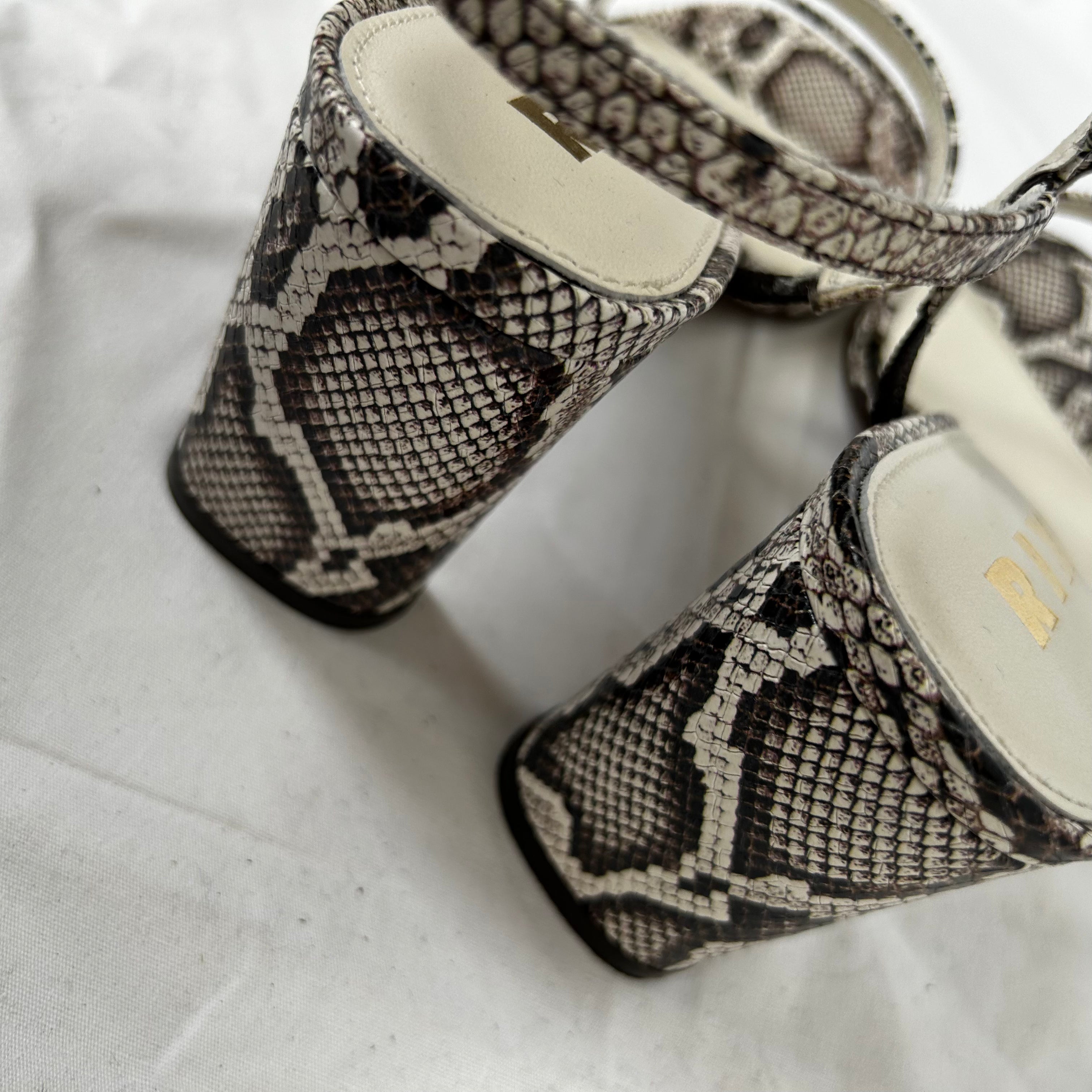 Rixo Brand New 245 Snakeskin Print Strappy Block Heel Ciervo Sandals 38